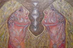 Dannie Vs Praed The Eternal Struggle, oil, mixed media on MDF, cm 50x70, 2013